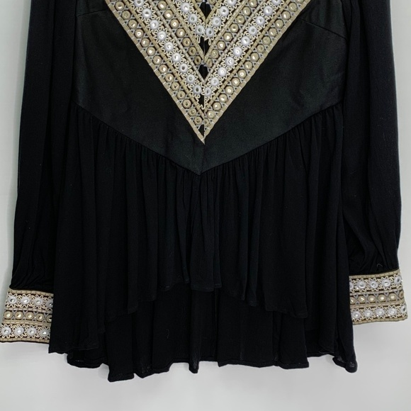 IXIAH Jacket or Shirt Size 4 Black Boho Embroidered Beaded False Impressions - Picture 5 of 10